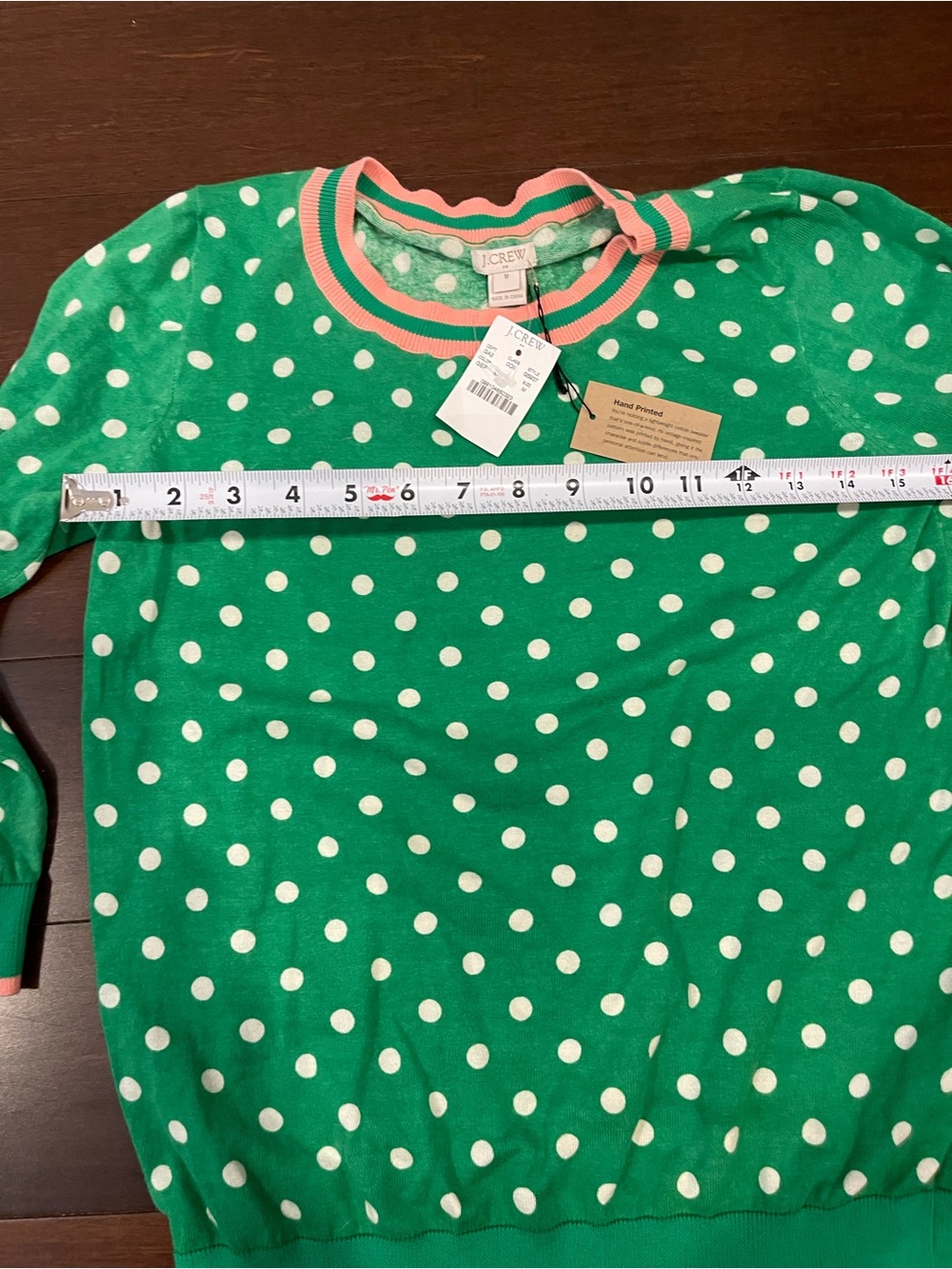 j crew mercantile factory green sweater polkadots pink trim nwt medium - Picture 4 of 8